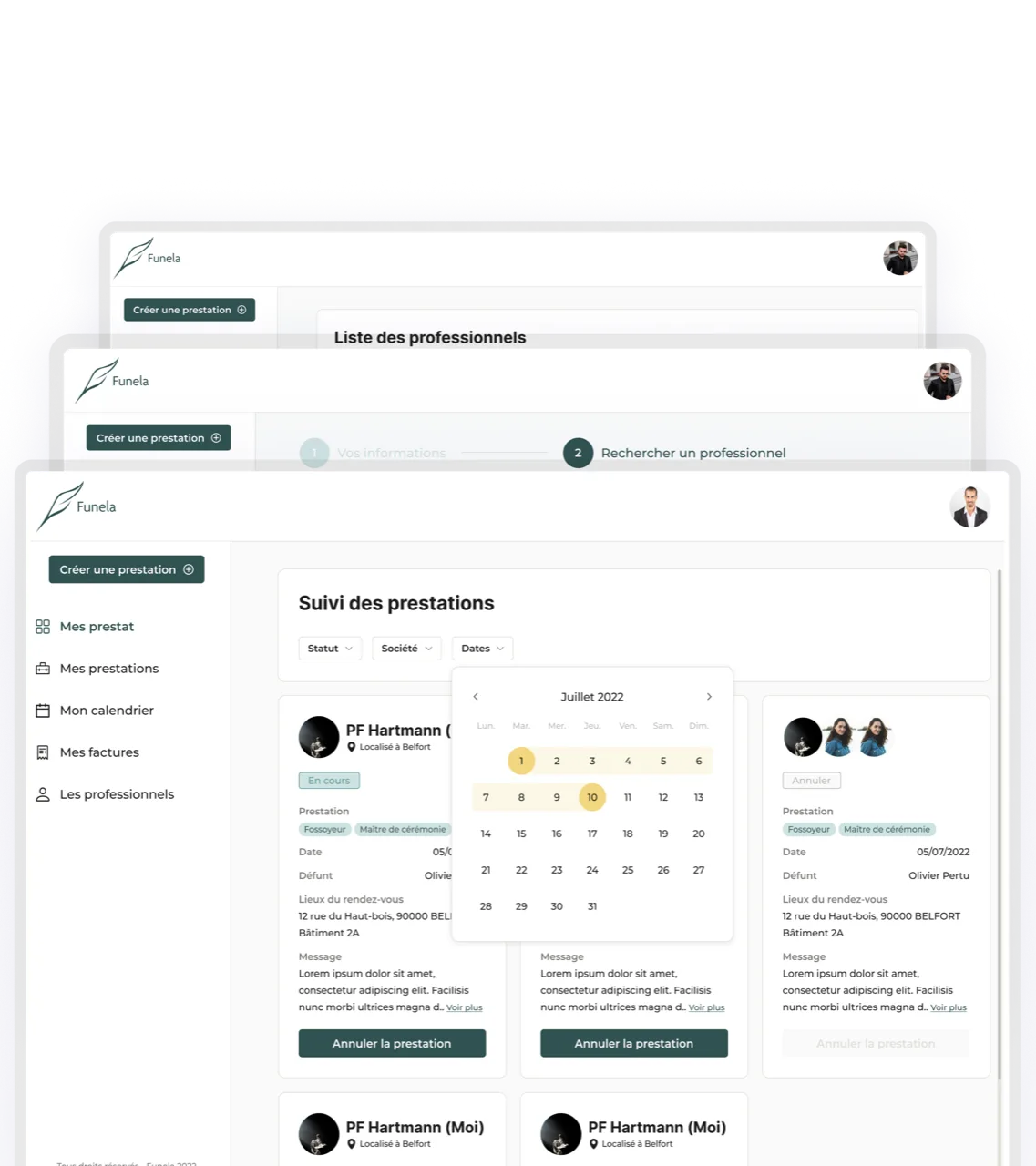 Aperçu d'une plateforme métier développée par Najumi