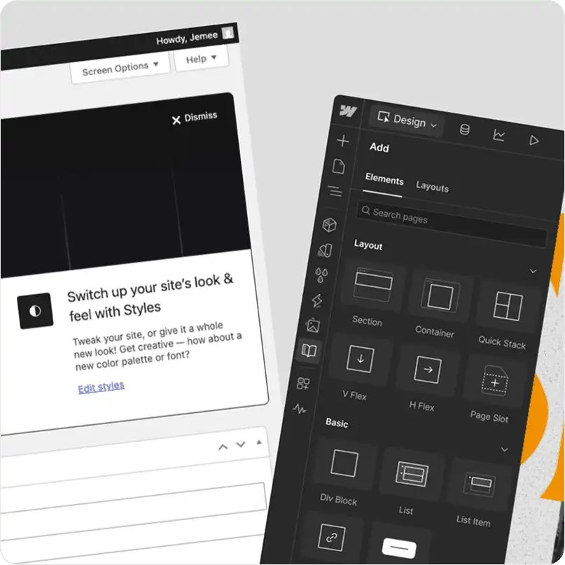 interfaces wordpress et webflow