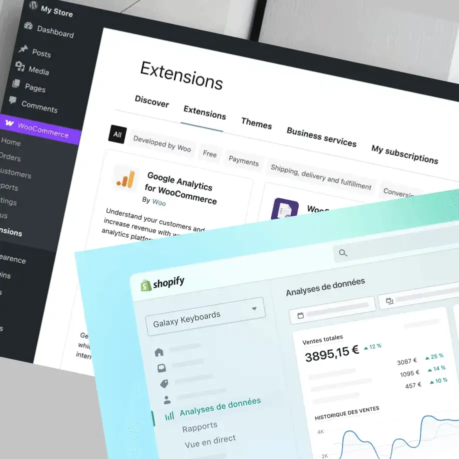 Interfaces Shopify et Woo Commerce